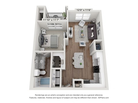 a 3 bedroom floor plan with a bedroom and a living room